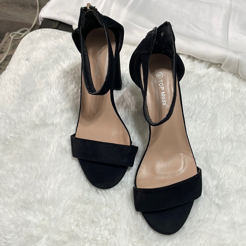Top Moda black suede, chunky heels. size 6.5